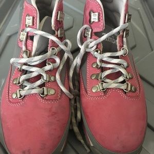 Pink and gray suede timberlands